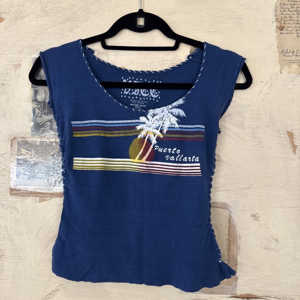 Vintage Repurposed Peuerto‎ Vallarta Mexico Boutique Sleeveless Top